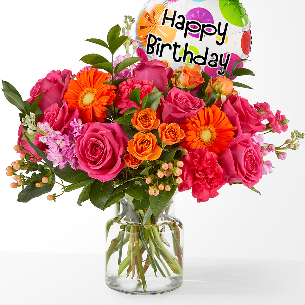 Fiesta Bouquet with Birthday Balloon – San Diego Finest Florist, San Diego CA