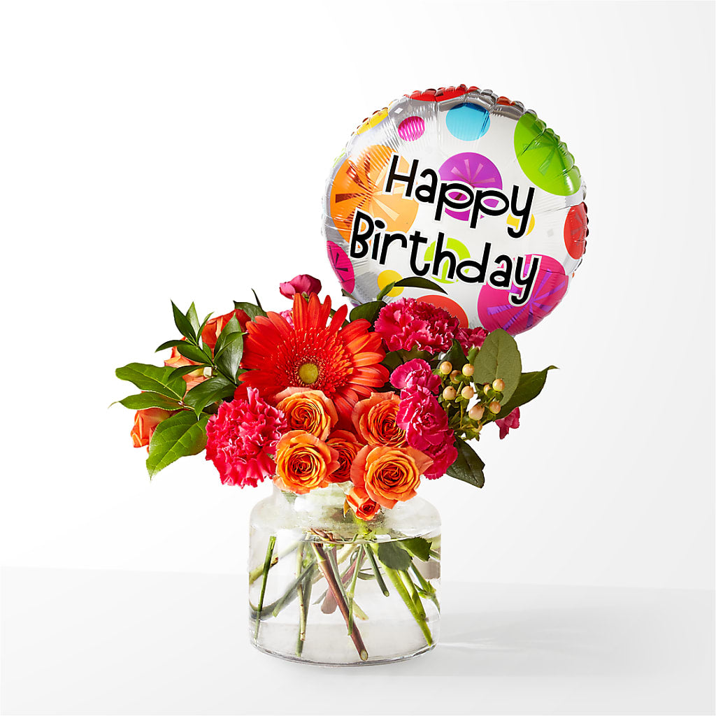 Fiesta Bouquet with Birthday Balloon – San Diego Finest Florist, San Diego CA