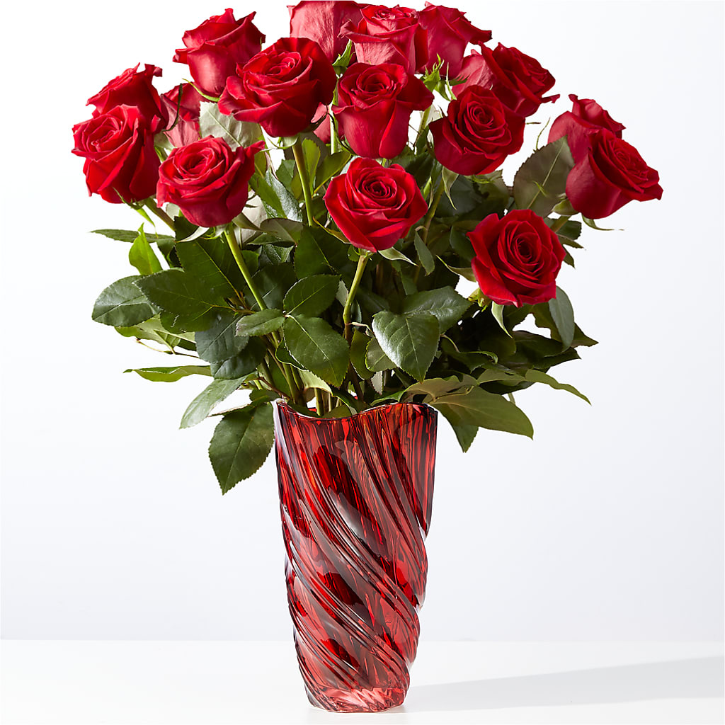 Classic Love Red Rose Bouquet with Luxe Swirl Vase – San Diego Finest Florist, San Diego CA