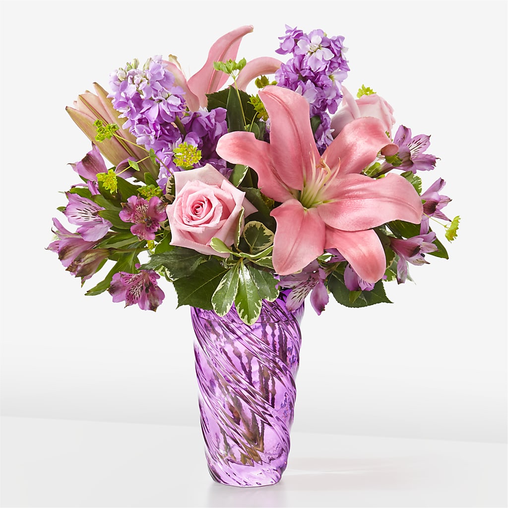 Precious Petals Bouquet with Luxe Swirl Vase – San Diego Finest Florist, San Diego CA