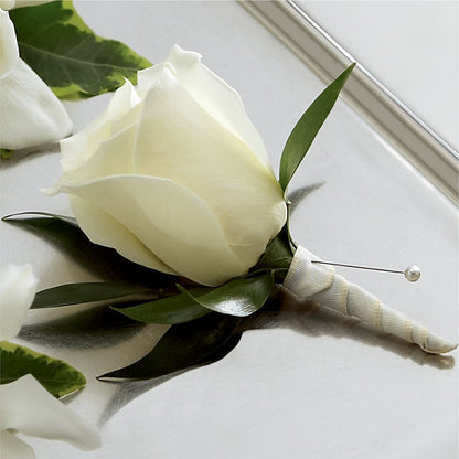 White Rose Boutonniere –  San Diego Finest Florist, San Diego CA